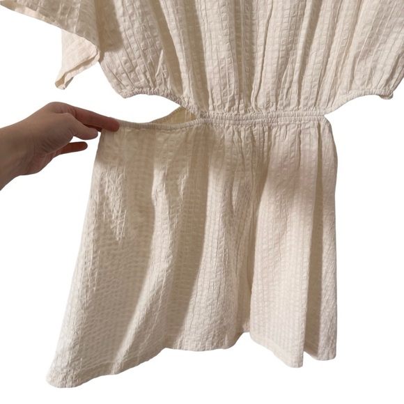 Madewell Cutout Romper in Seersucker "Lighthouse" Cream 100% Cotton Size XXL - Picture 6 of 13